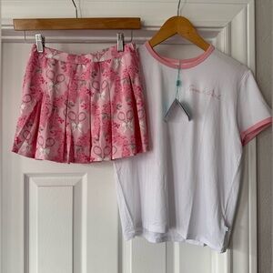Posh Pink Floral Tennis Skort and White Top Set